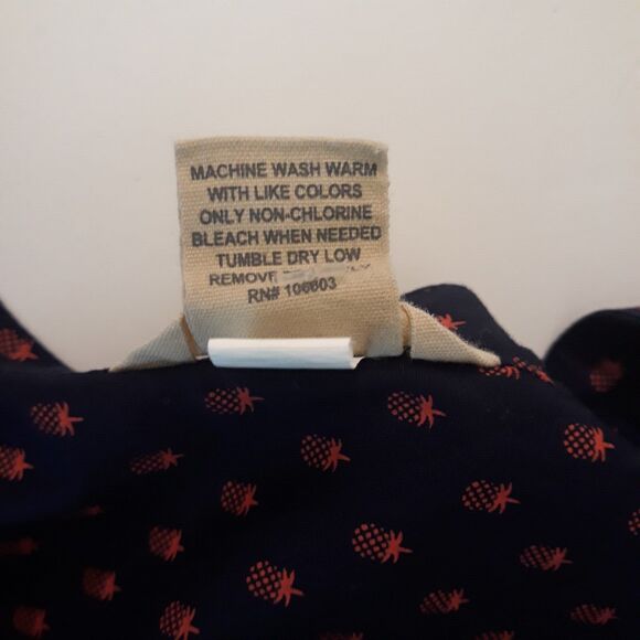 Duluth Trading Button Up Tunic Women Med. Navy Blue Pink Pineapple Print - Picture 12 of 12